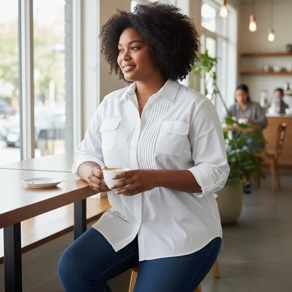 Women’s Alia button front, pintucked white shirt, pleated back, like new, SZ 18 - Picture 11 of 12
